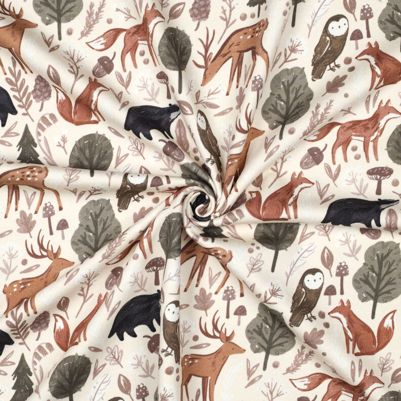 felpa garzata animali nella foresta stampa digitale | Poppy Fabrics – bianco lana, image number 3