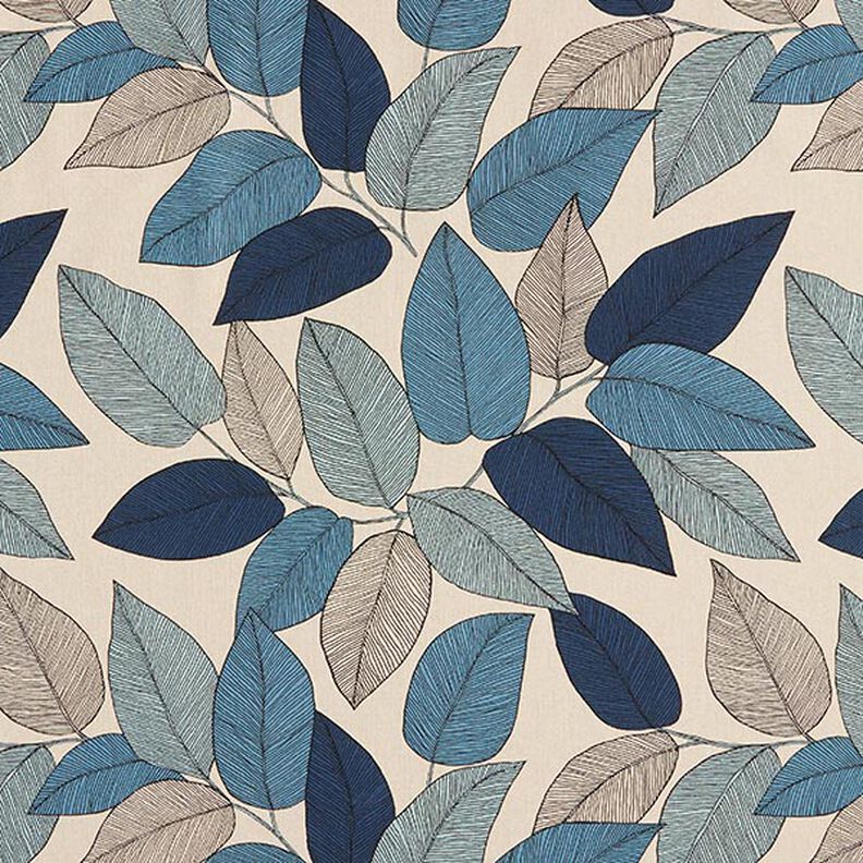 tessuto arredo mezzo panama grandi foglie – blu/naturale,  image number 1