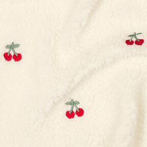 tessuto peluche ciliegie ricamate | Poppy Fabrics – avorio/peperoncino, 