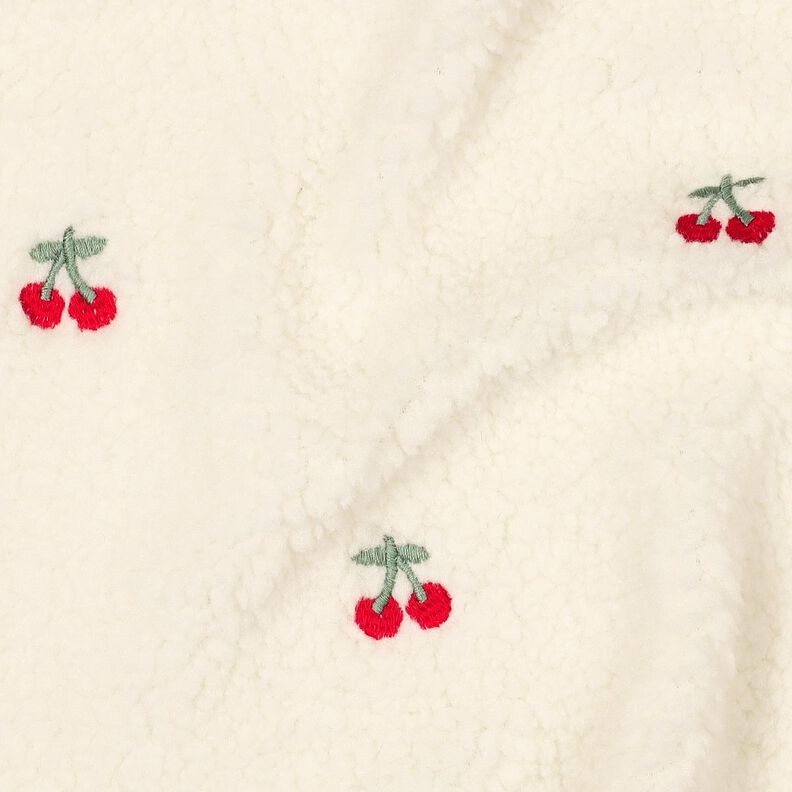 tessuto peluche ciliegie ricamate | Poppy Fabrics – avorio/peperoncino, image number 2