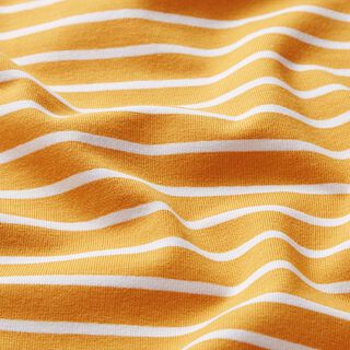 GOTS jersey di cotone striscia | Albstoffe – curry/bianco, 