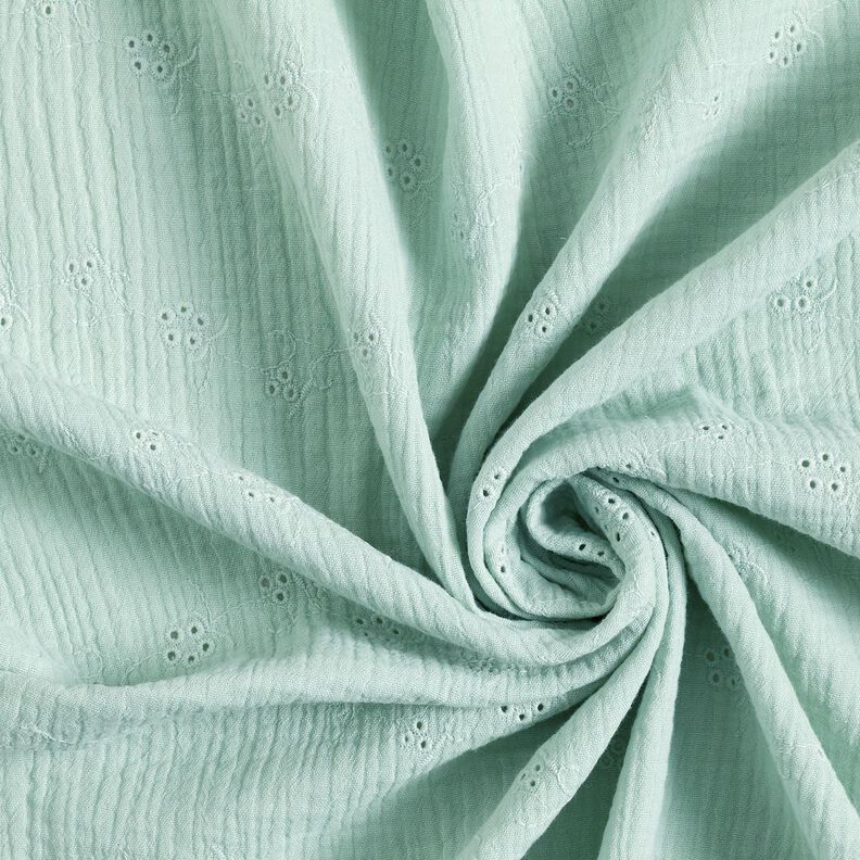 mussolina / tessuto doppio increspato ricami a giorno Tralci di fiori – menta chiaro,  image number 3