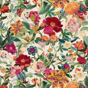tessuto arredo mezzo panama Fiori sontuosi – naturale/porpora, 
