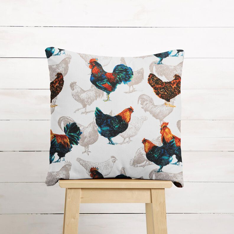 tessuto in cotone cretonne Galline – bianco/blu notte,  image number 6