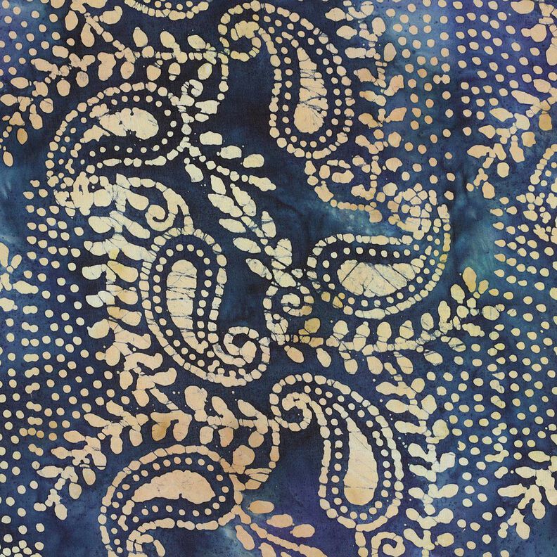 fine batista di cotone Batik Paisley – blu oceano/sabbia,  image number 1