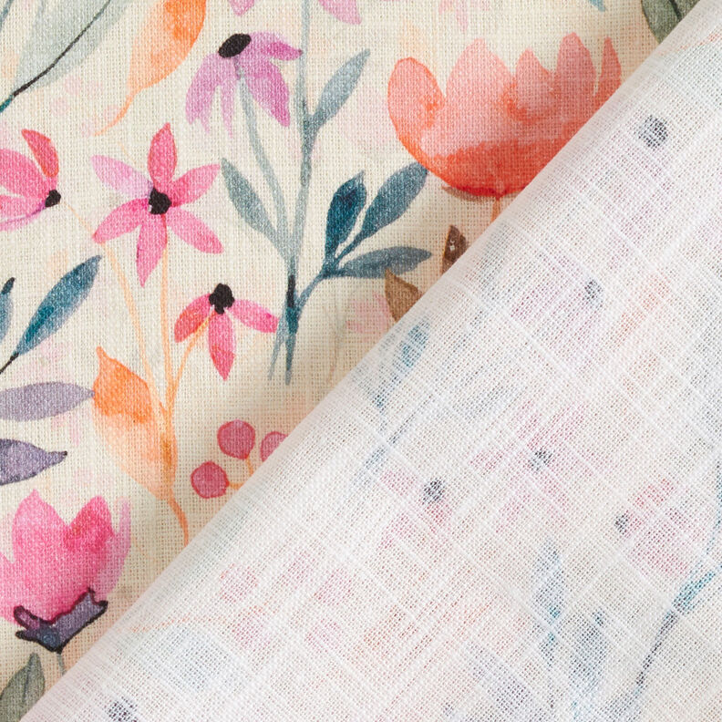 Misto lino-cotone con fiori primaverili acquerellati – bianco lana,  image number 5