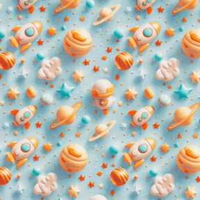 popeline di cotone Universo stampa digitale – azzurro, 
