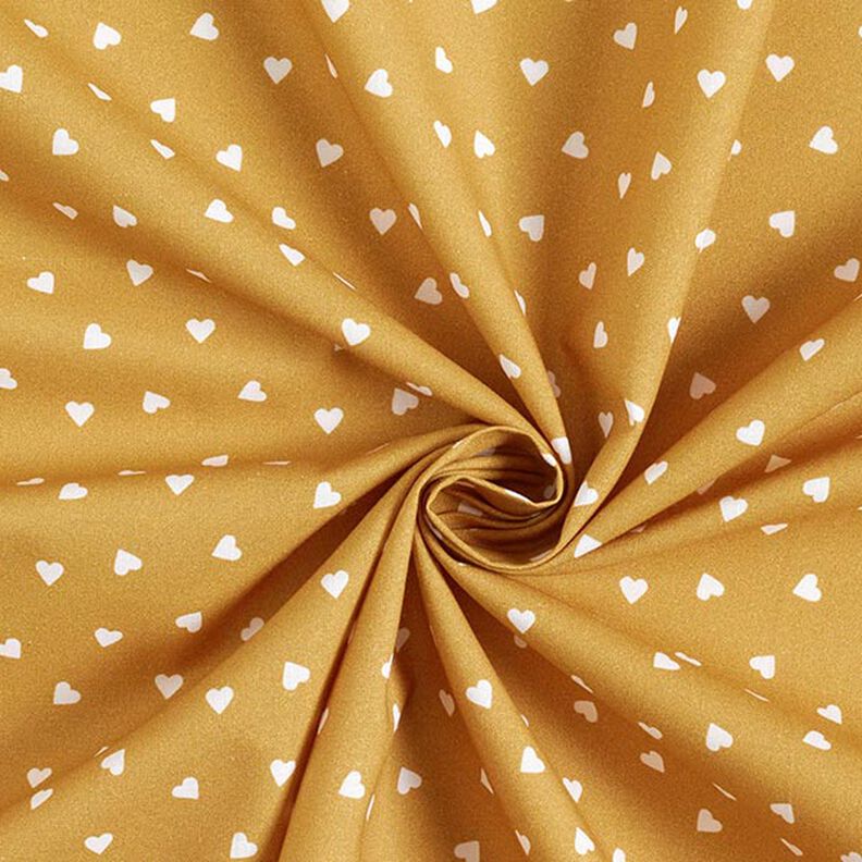 Popeline di cotone biologico con cuori sparsi – senape,  image number 3