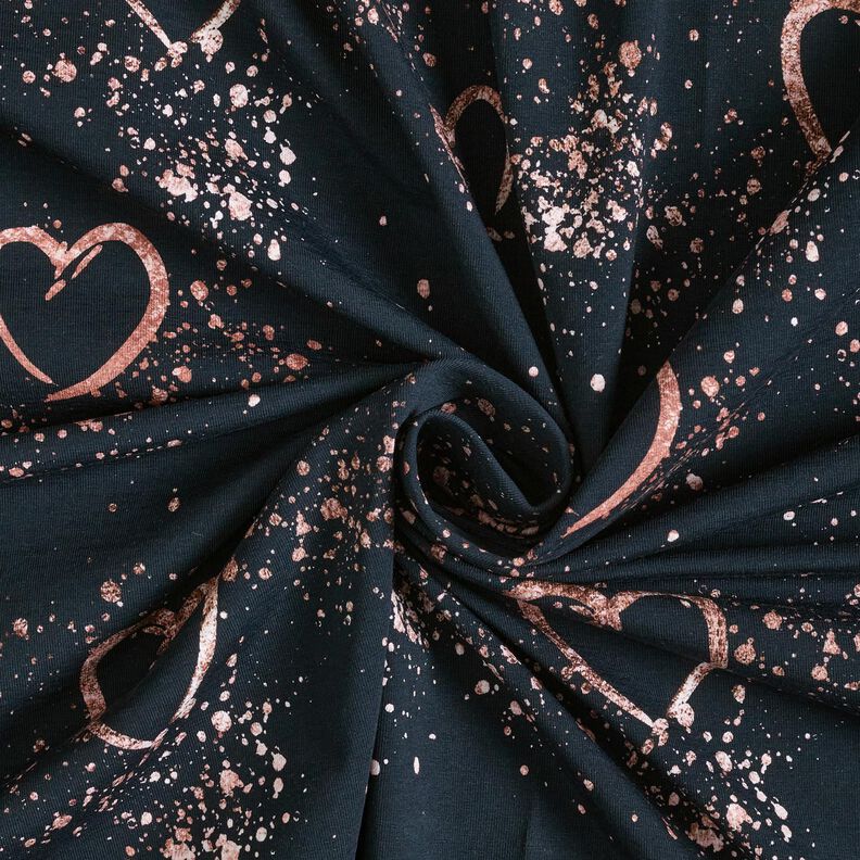 jersey di cotone Cuori con riflessi dorati | Glitzerpüppi – nero-azzurro/rosa antico scuro,  image number 3