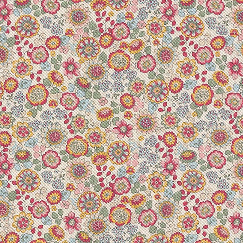 tessuto arredo mezzo panama grandi fiori – naturale/pink,  image number 1