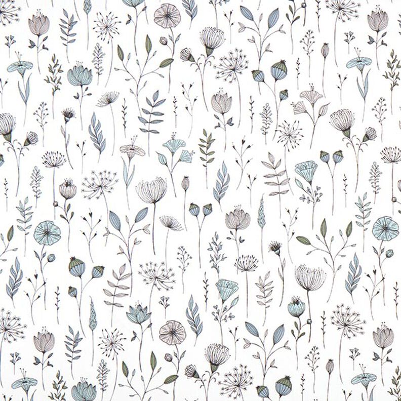 tessuto arredo mezzo panama fiori disegnati – bianco lana/nero, image number 1