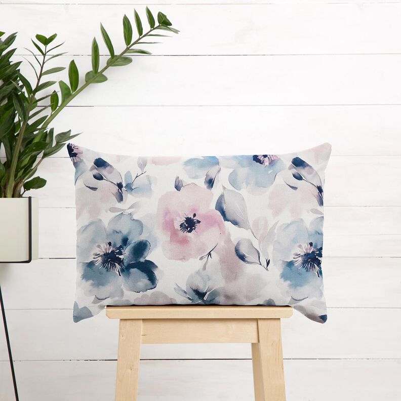 tessuto arredo mezzo panama Grandi fiori acquerellati – bianco/violetto pastello, image number 7