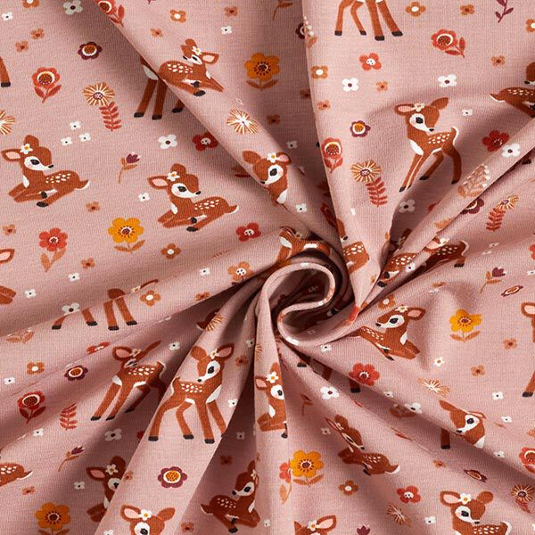 jersey di cotone Cervi nel prato – rosa antico chiaro, image number 3
