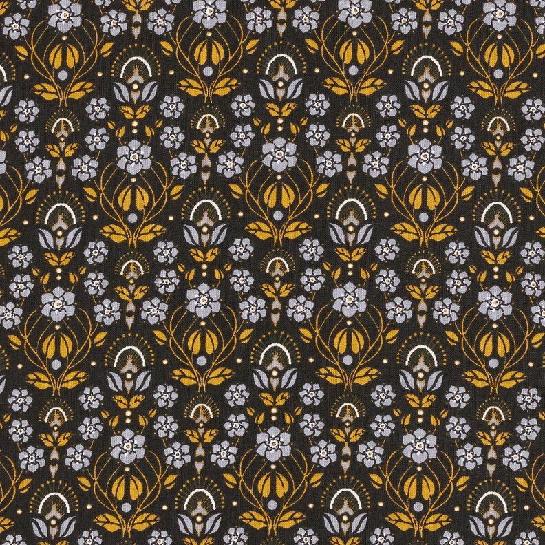 tessuto in cotone cretonne Fiori rampicanti – nero/giallo curry, image number 1
