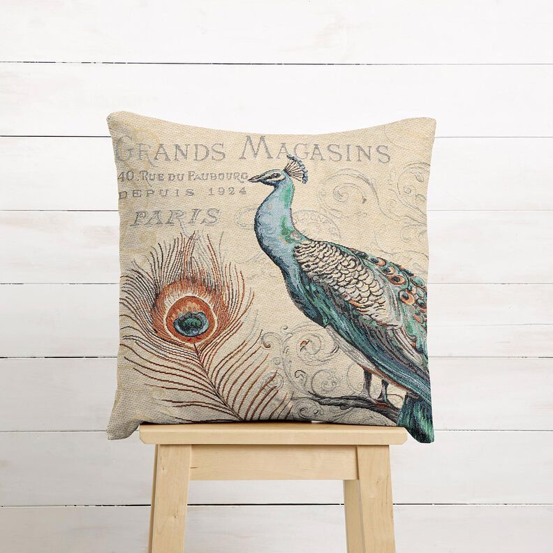 taglio di tessuto arredo gobelin Pavone &ndash; beige chiaro/blu,  image number 6