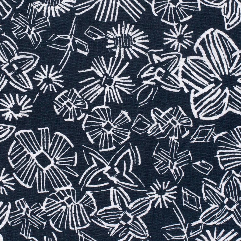misto lino viscosa Fiori disegnati – blu notte/bianco,  image number 5