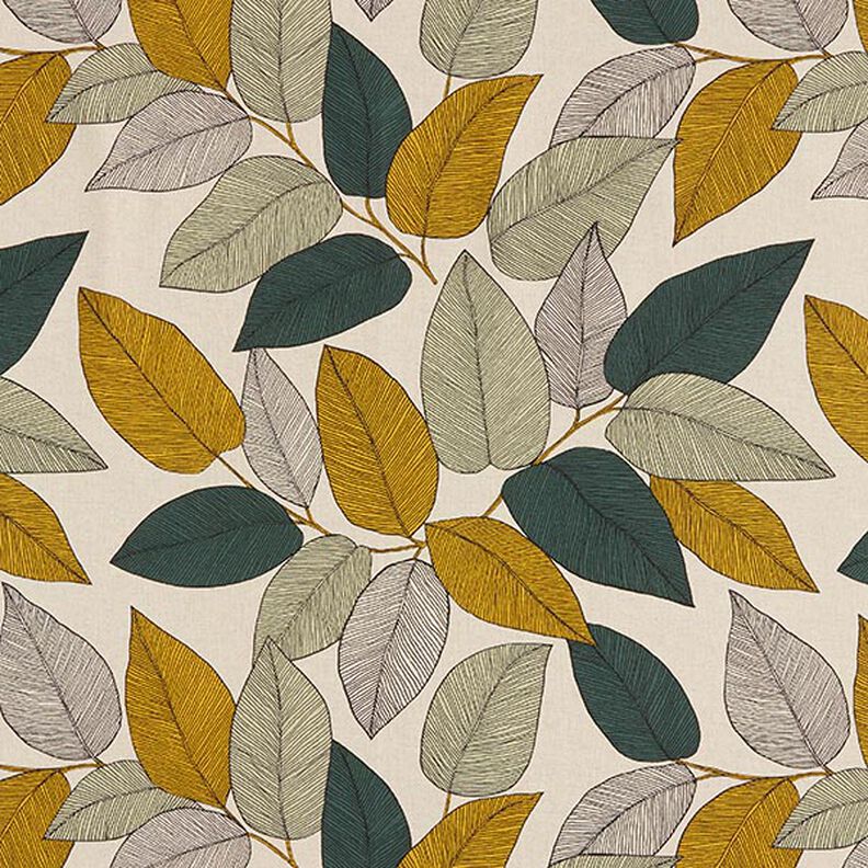 tessuto arredo mezzo panama grandi foglie – verde/naturale,  image number 1