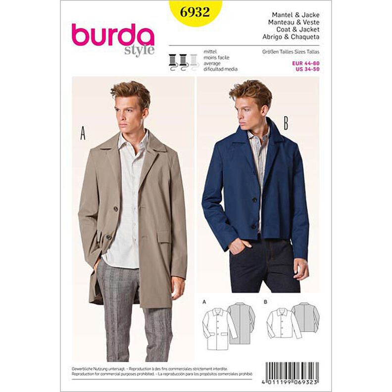 Cappotto / giacca da uomo, Burda 6932,  image number 1