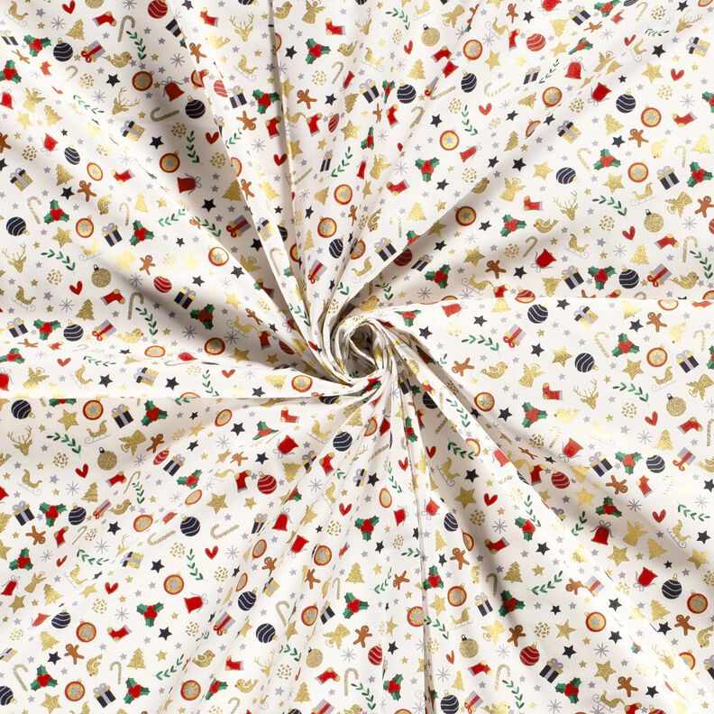 tessuto in cotone popeline Piccoli motivi natalizi – beige chiaro/oro, image number 3