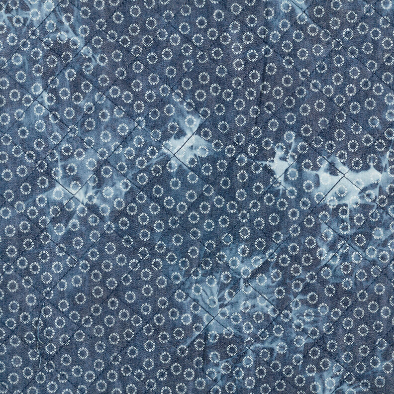 Tessuto Chambray trapuntato con fiore batik – colore blu jeans,  image number 6