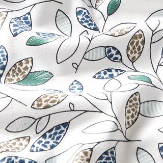 jersey di cotone bio tralci e foglie astratti – bianco lana/blu, 