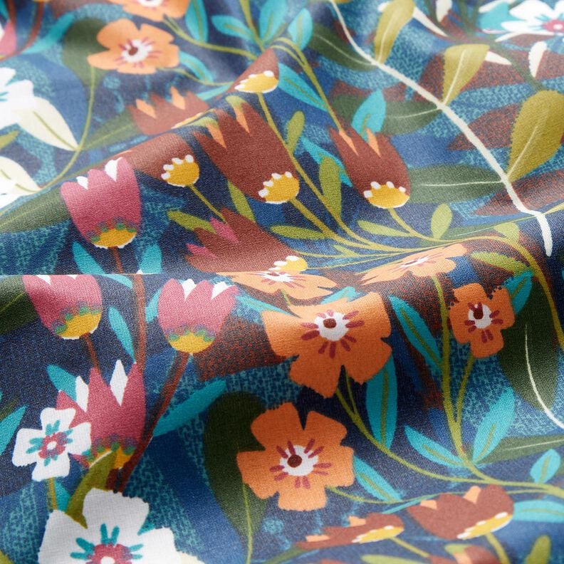 cotone rivestito Mix di fiori &ndash; petrolio/rosso borgogna,  image number 2