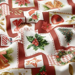 tessuto arredo mezzo panama Spirito natalizio – beige chiaro/rosso carminio, 