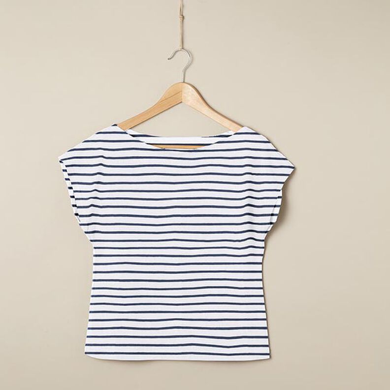 Jersey in cotone a righe strette e larghe – bianco/blu marino,  image number 6