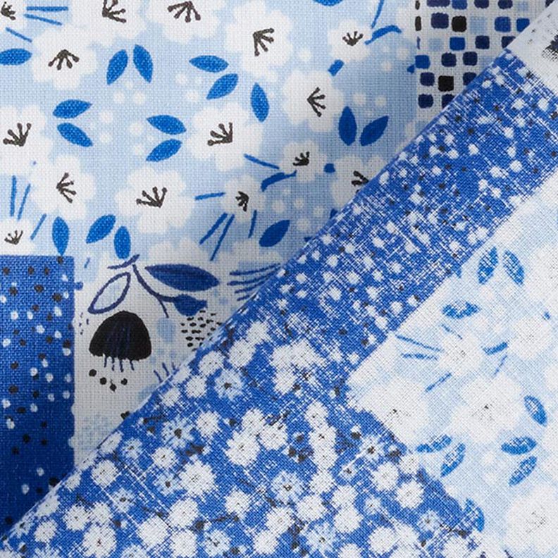 tessuto in cotone cretonne effetto patchwork – bianco/blu,  image number 3