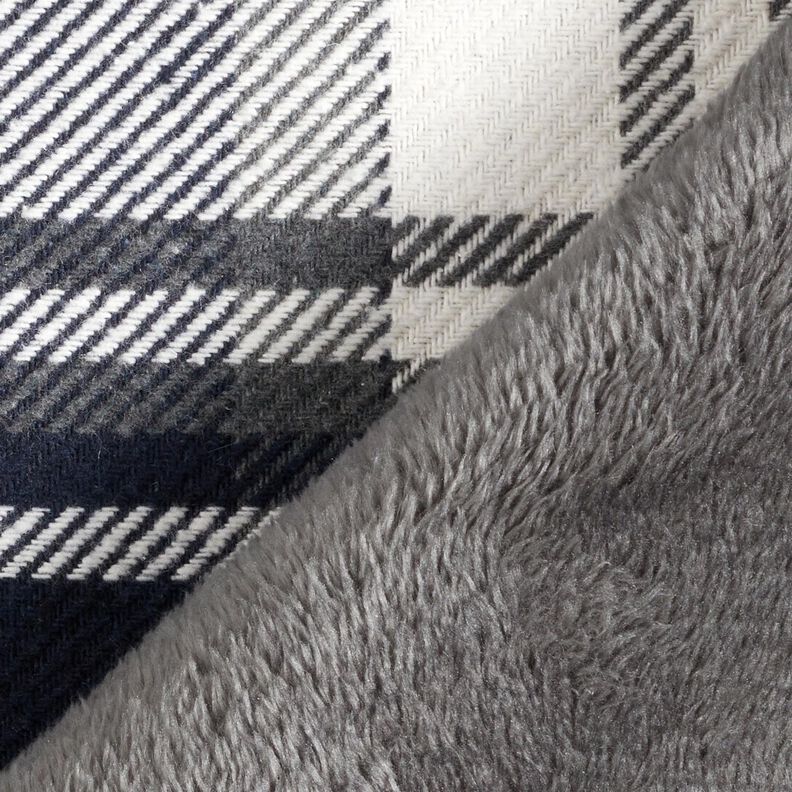 Tessuto per cappotto con retro in pelliccia quadrettato – blu notte/grigio ardesia, image number 4