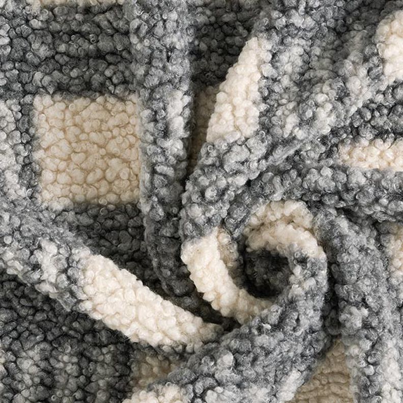 tessuto in maglia, bouclé, quadri – bianco lana/grigio,  image number 3