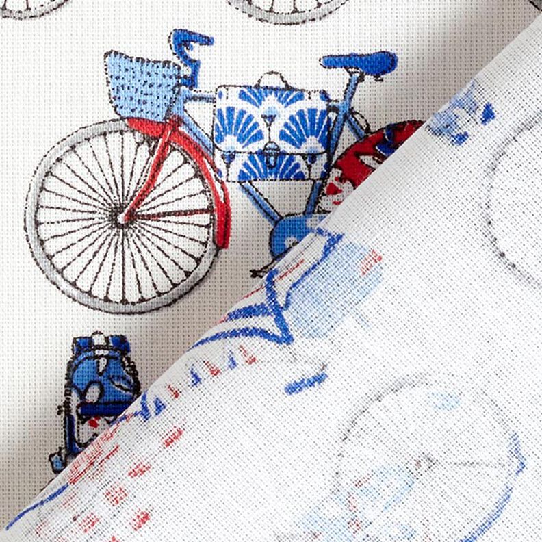 Tessuto in cotone Cretonne Biciclette retrò – bianco/blu,  image number 4