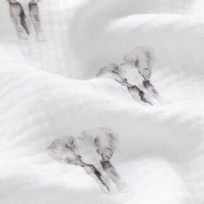 GOTS mussolina / tessuto doppio increspato Elefante stampa digitale – bianco, 