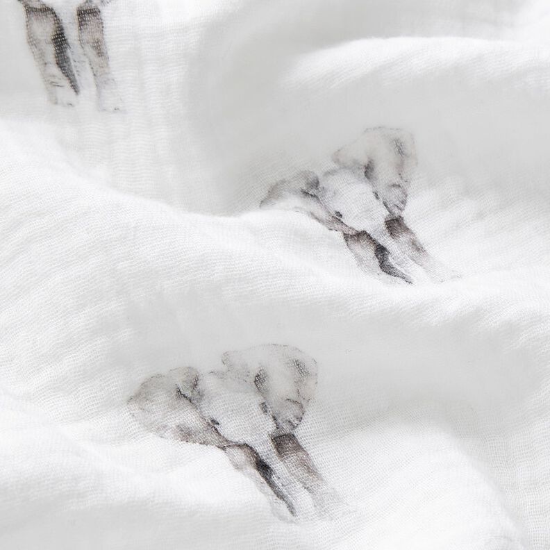 GOTS mussolina / tessuto doppio increspato Elefante stampa digitale – bianco,  image number 2