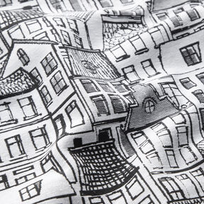 tessuto arredo Jacquard Villaggio in linea art – nero/bianco, 