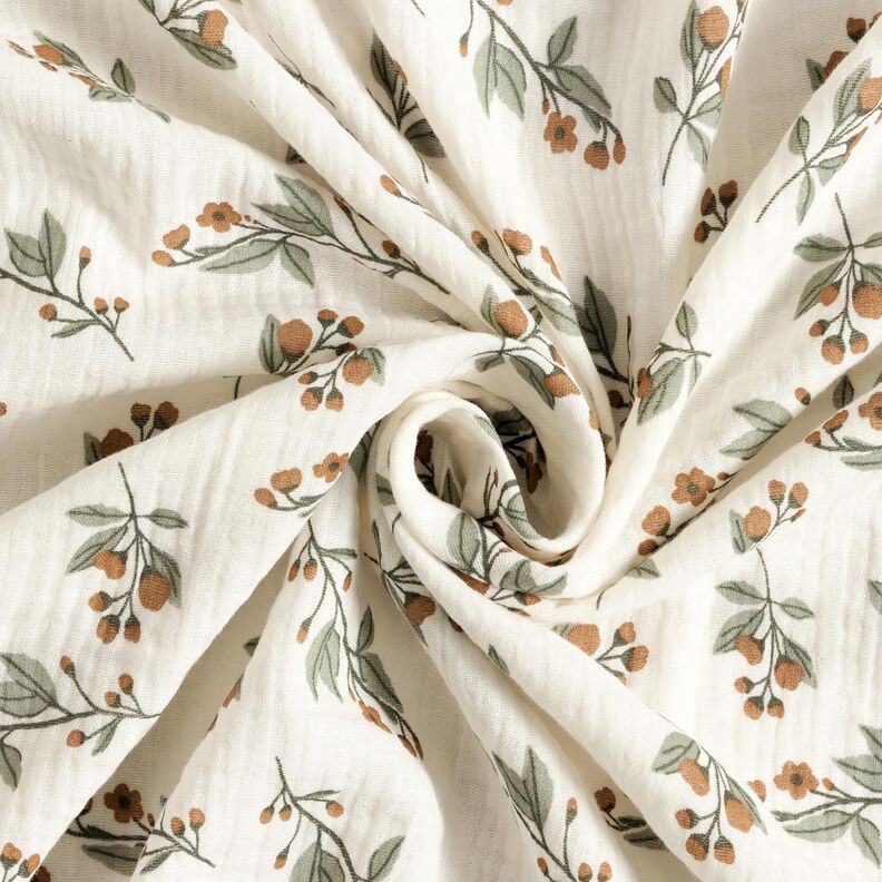 mussolina / tessuto doppio increspato Rami in fiore | by Poppy – bianco lana,  image number 3