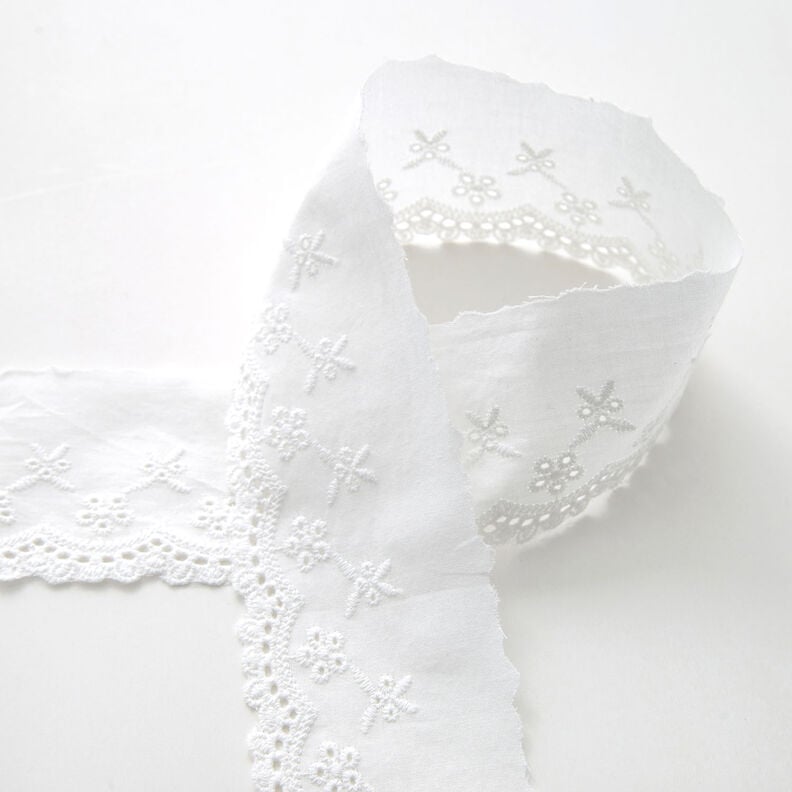 Nastro in pizzo con fiori [65 mm] – bianco,  image number 1