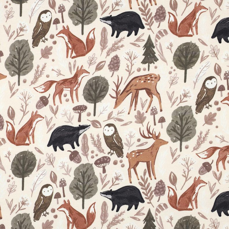 felpa garzata animali nella foresta stampa digitale | Poppy Fabrics – bianco lana, image number 1