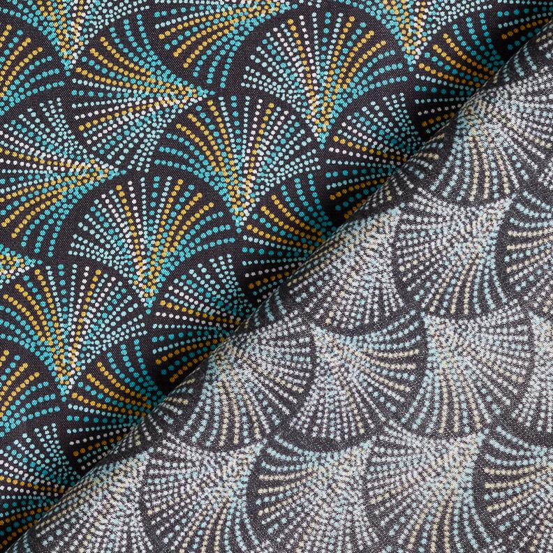 Tessuto di viscosa Ventagli retrò – blu notte/turchese, image number 4