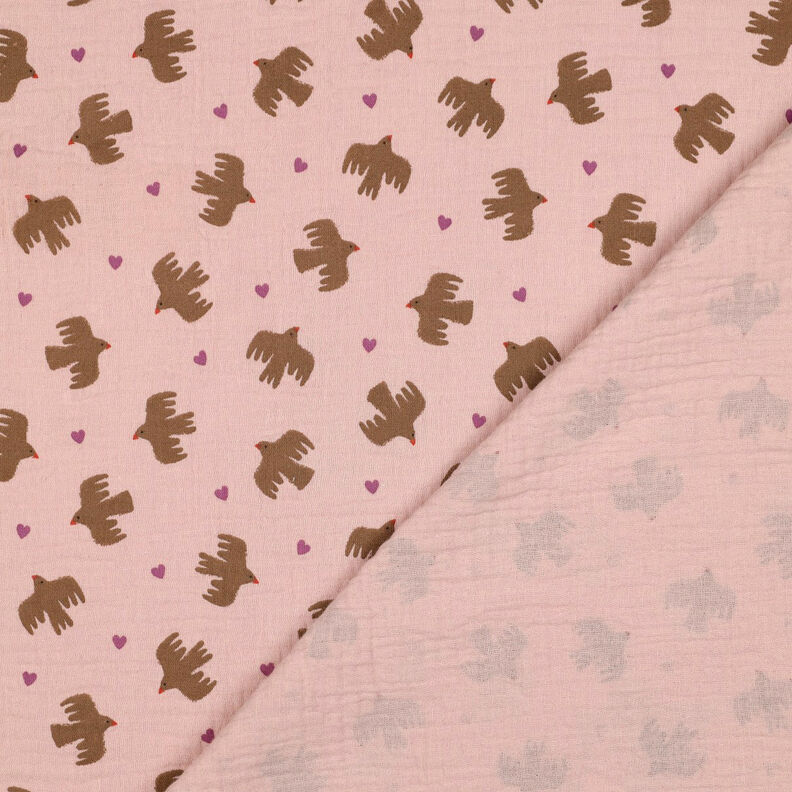 GOTS mussolina / tessuto doppio increspato Uccelli e cuori | Poppy Fabrics – rosa anticato, image number 5