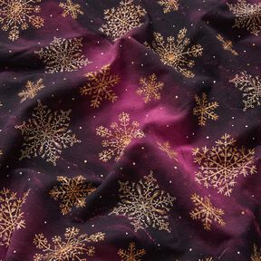French terry, felpa estiva Fiocchi di neve Via Lattea | Glitzerpüppi – melanzana/oro anticato, 