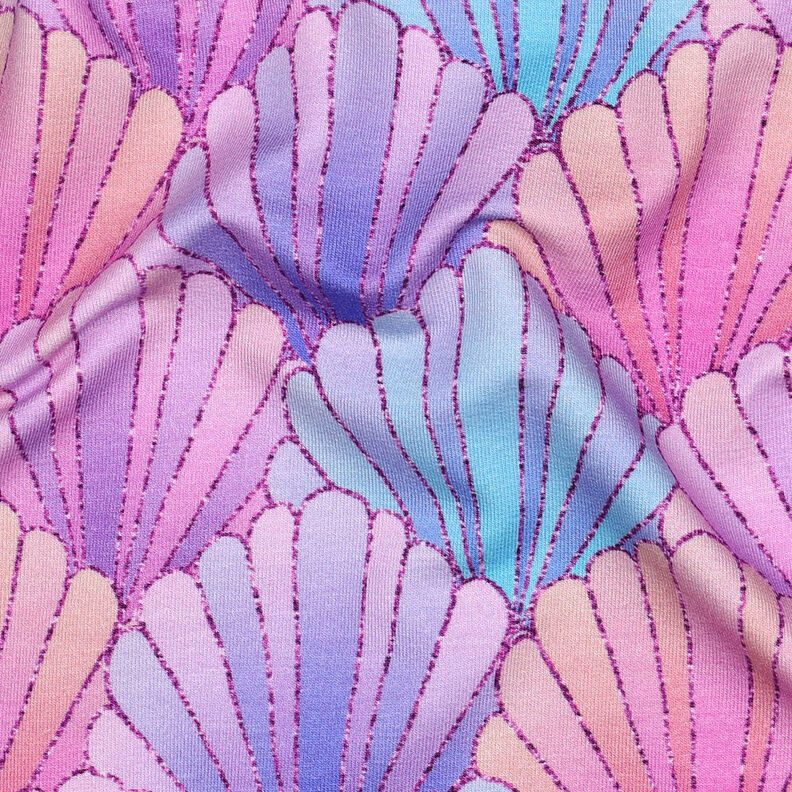 French terry, felpa estiva Conchiglie stampa digitale | by Poppy – lavanda/lilla bluastro,  image number 2