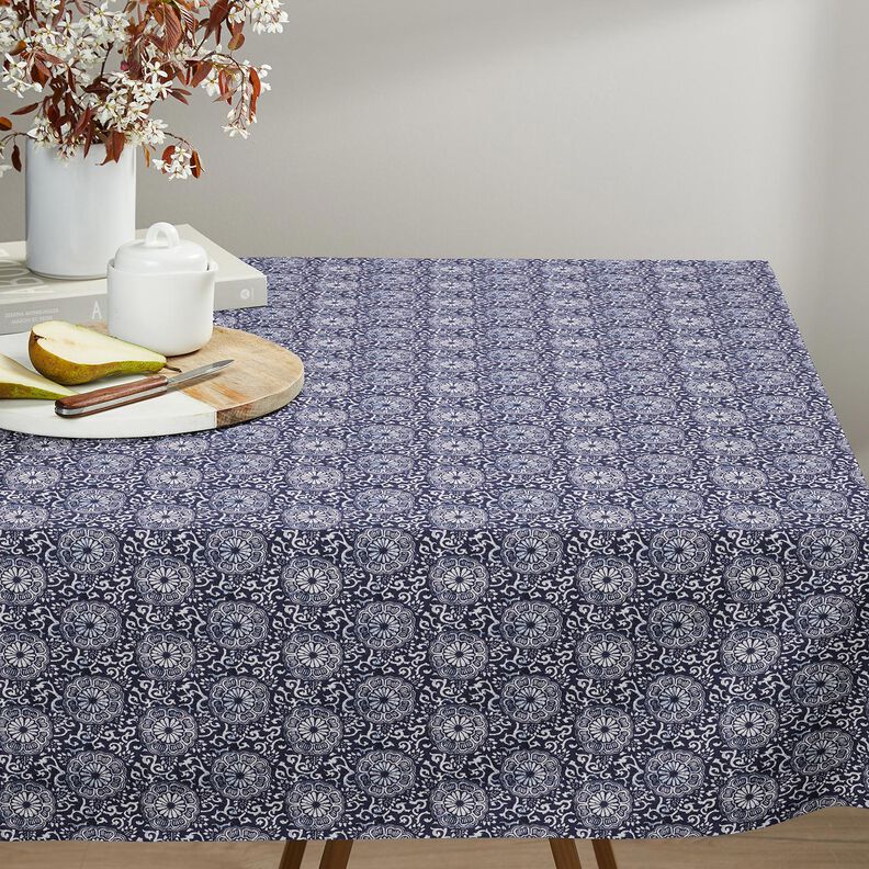 tessuto in cotone cretonne Mandala floreale – bianco/blu notte,  image number 6
