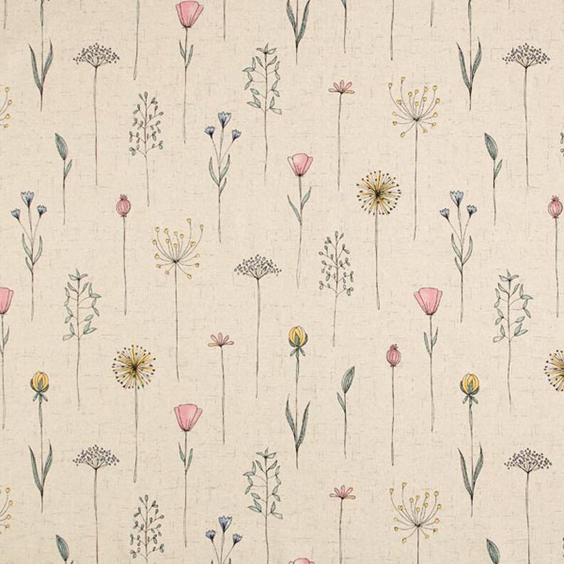 tessuto arredo mezzo panama fiori secchi – naturale/rosa,  image number 1