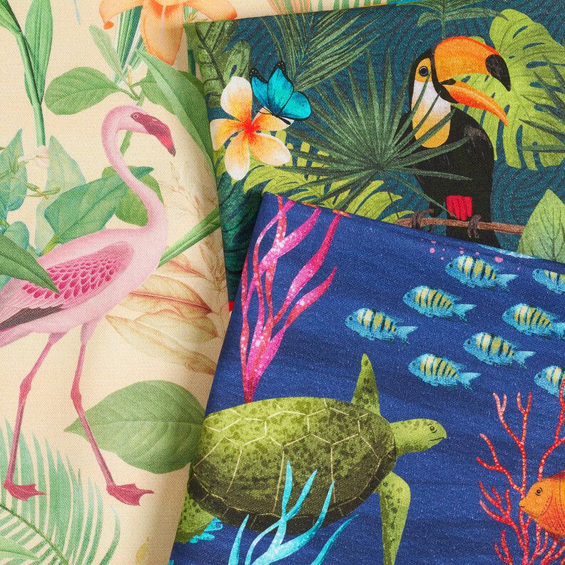 tessuto arredo mezzo panama Colorato mondo sottomarino – blu marino/turchese,  image number 5