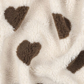 tessuto peluche Cuori | by Poppy – naturale/marrone scuro, 