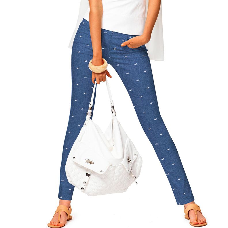 Tessuto denim elasticizzato leggero con gabbiani – colore blu jeans,  image number 6