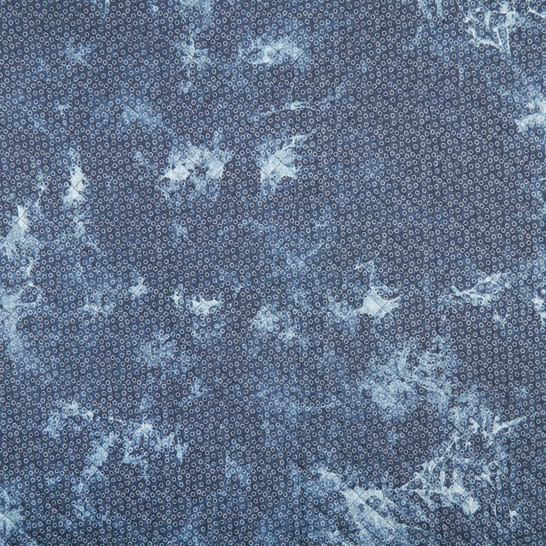 Tessuto Chambray trapuntato con fiore batik – colore blu jeans,  image number 1