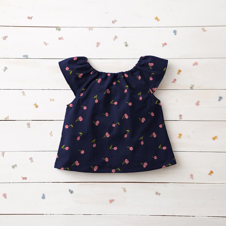 mussolina / tessuto doppio increspato Ciliegie ricamate | Poppy Fabrics – blu notte/rosa,  image number 7