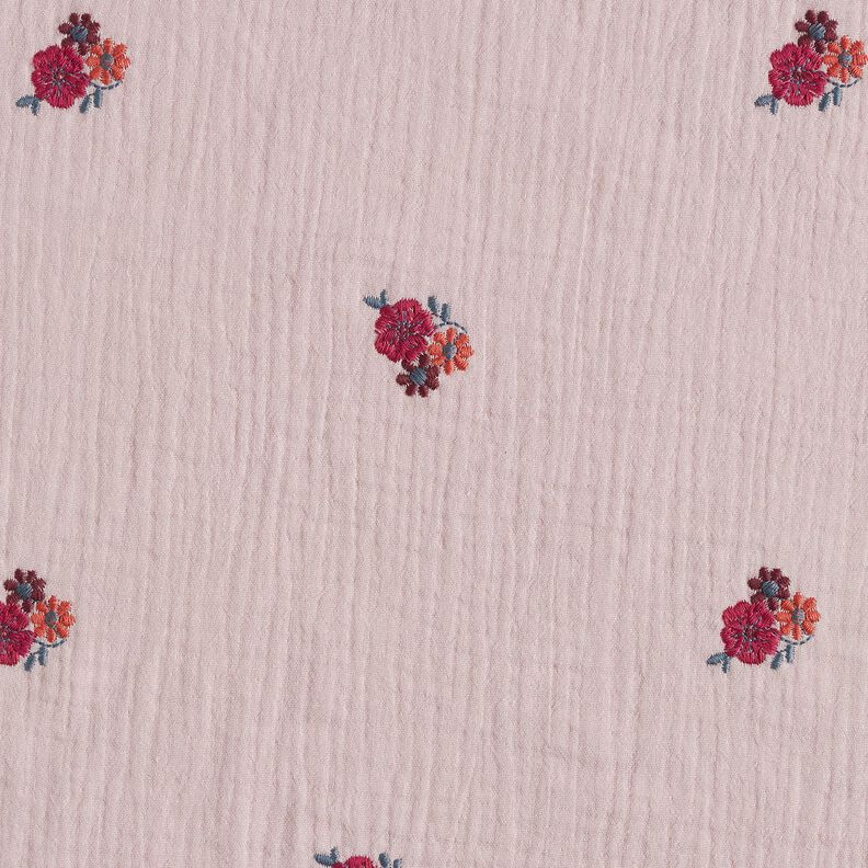 mussolina / tessuto doppio increspato Fiorellini ricamati | Poppy Fabrics – rosa antico chiaro,  image number 1